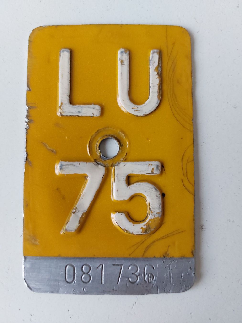 Sachs Insegne: Velonummer LU 75 Mofanummer gelb Plaque Mofa – Usato da Schenkon venduto da Uhu007