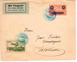 Flugpost 1924 mit Vignette Laufen - Zürich (dcs statt des)