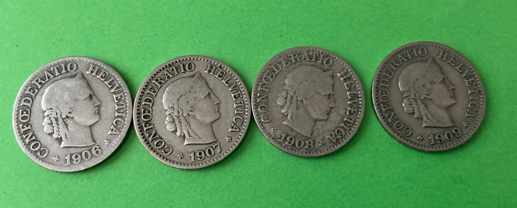 Alle Münzen: 10 Rappen / 1906 - 1907 - 1908 - 1909 – Gebraucht aus Dübendorf von Troll_88