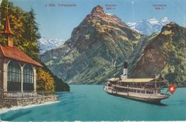 AB 136 Tellskapelle, Dampfschiff und Berge, ≈ 1910/20