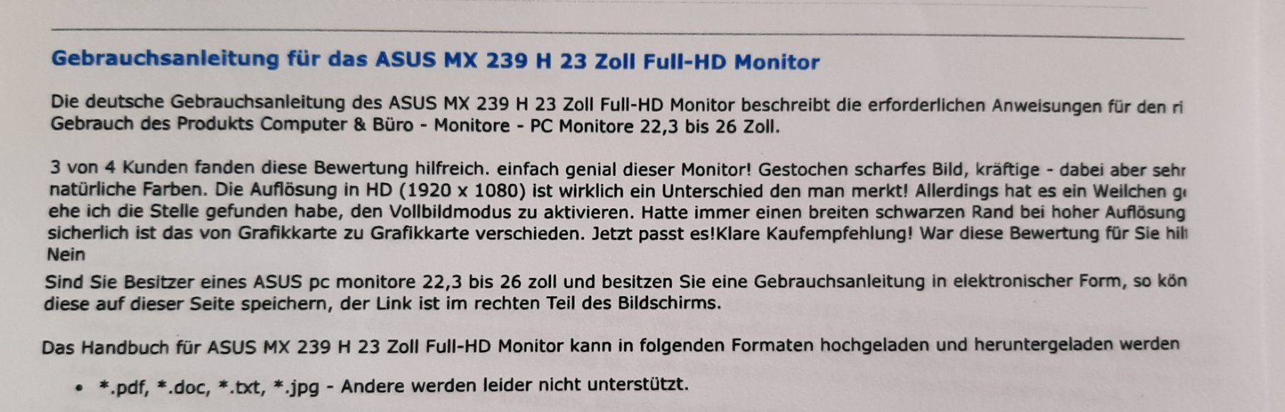 Asus Monitor: Monitor ASUS MX 239 H – Nuovo (secondo la descrizione) da Hochdorf venduto da Amazone0 9