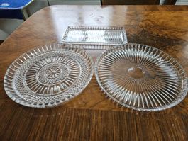 Kristallglas Servierplatten Set, 3 Teile, Vintage Look