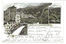 Gruss aus Lauterbrunnen (BE) Mürren-Bahn - uralte Litho 1897