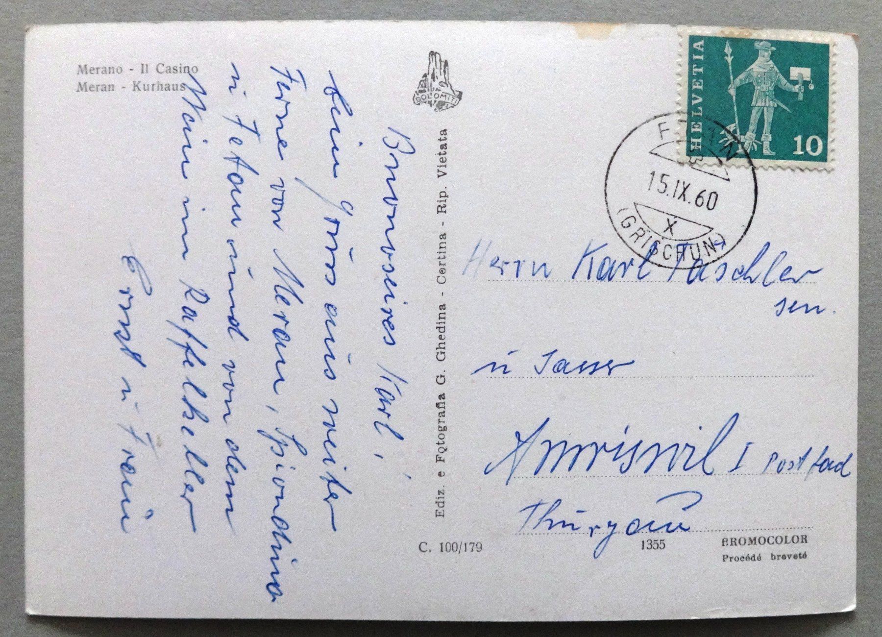 Cartoline postali: Merano - Il Casino – Usato da Fétigny venduto da Billy2miny 1