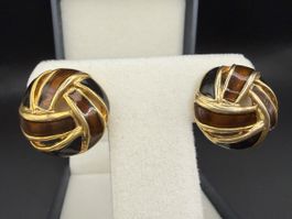 ✨Elegante Vintage-Ohrringe in Goldfarbe und Braun, Emaille