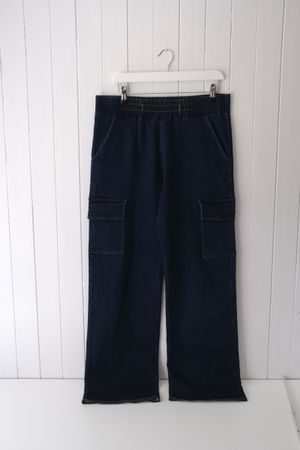 Damen Cargo Jeans blau elastischer Bund guter Zustand