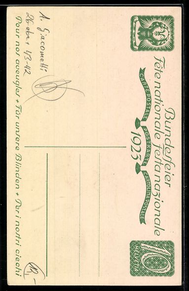 Ansichtskarten: sign. A. Giacometti: Schweizer Bundesfei – Gebraucht aus Berlin von bartko-reher 1