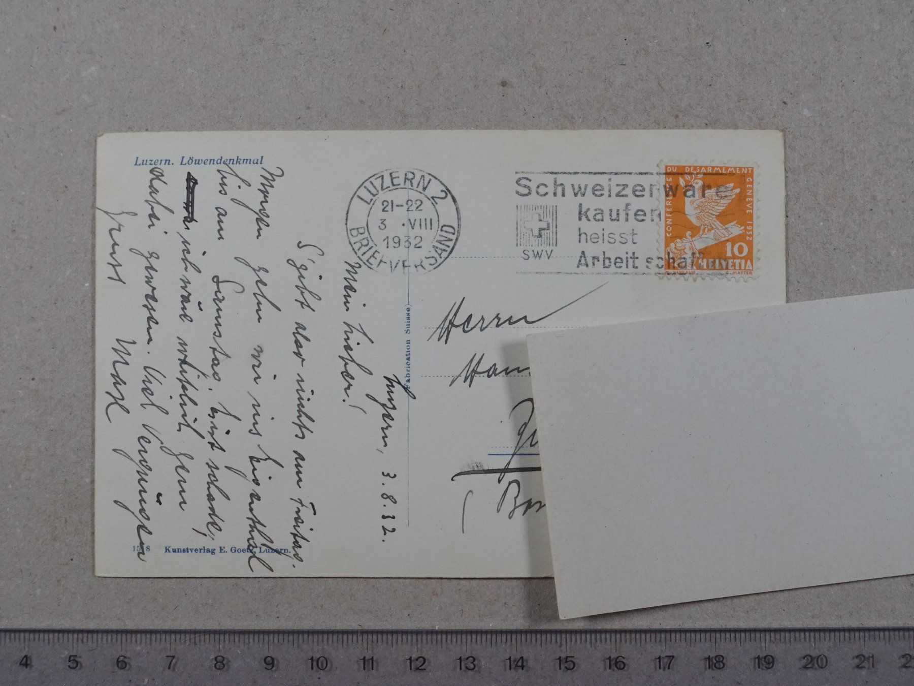 Ansichtskarten: Luzern, Löwendenkmal, 1932 – Gebraucht aus Lenzburg von fh1 1
