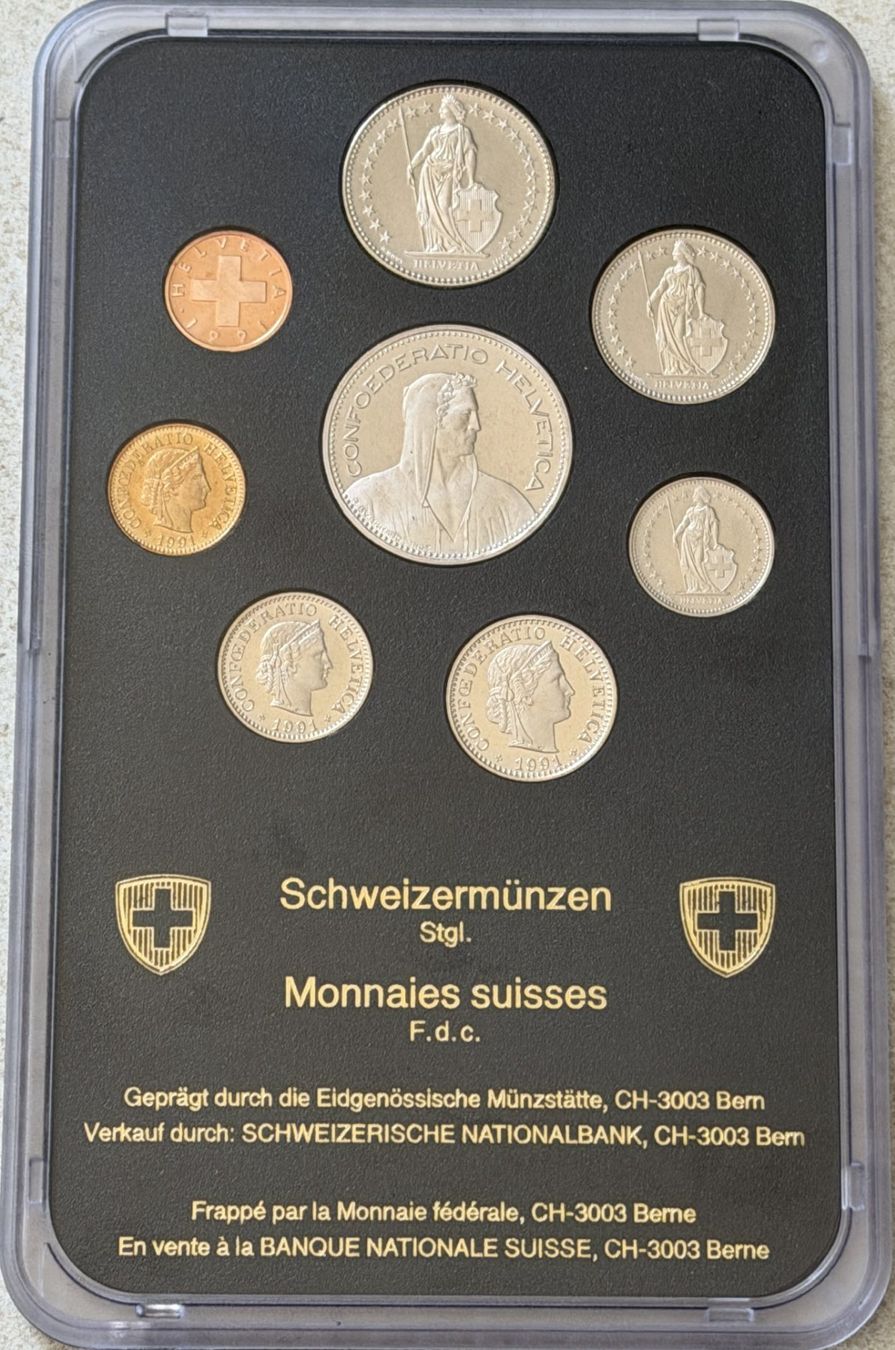 Tutti le monete: Schweizer Kursmünzsatz von 1991 stgl – Nuovo e nell'imballaggio originale da Buchs ZH venduto da Mike171 1