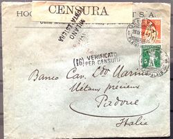1916 Schweiz Zensurbrief Genève nach Padova via Milano