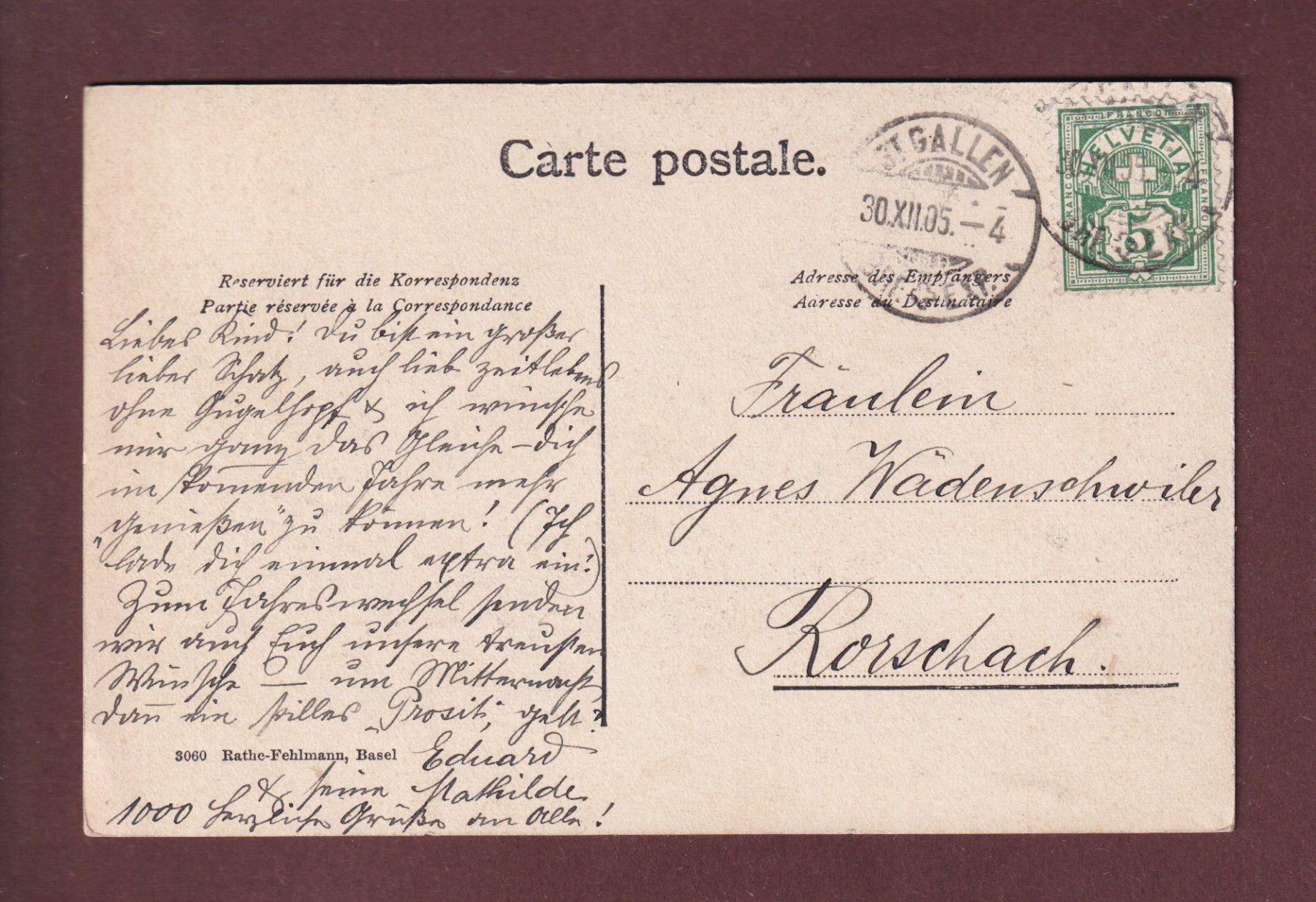 Cartoline postali: ST. GALLEN - Teilansicht - Neujahr - 1905 – Usato da Pully venduto da nicecards 1