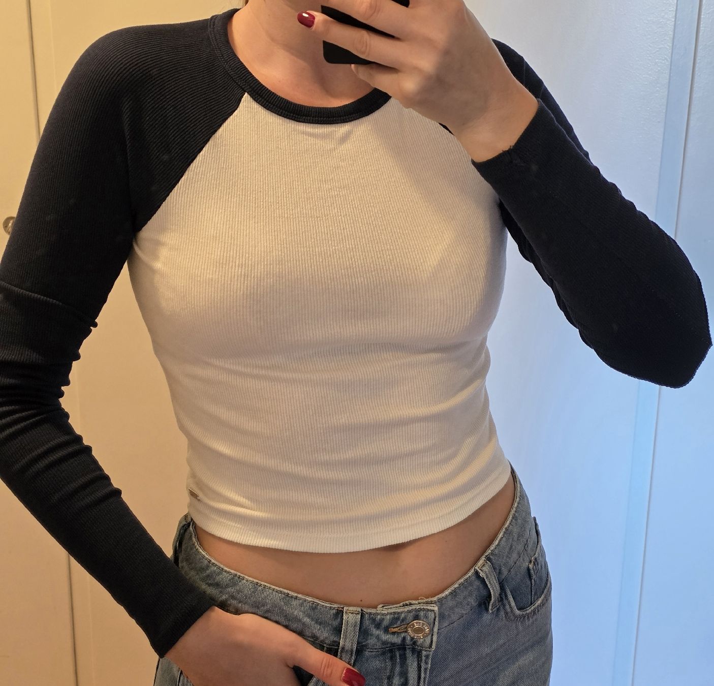 Pull&Bear T-shirt: Pull & Bear Langarmshirt, Weiss Dunkelblau, Grösse M – Nuovo (secondo la descrizione) da St Gallen venduto da vir_5kgt