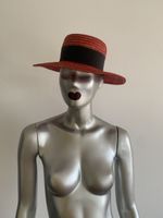 GUCCI: chicer roter Strohhut Sonnenhut, Gr. 57 Made in Italy