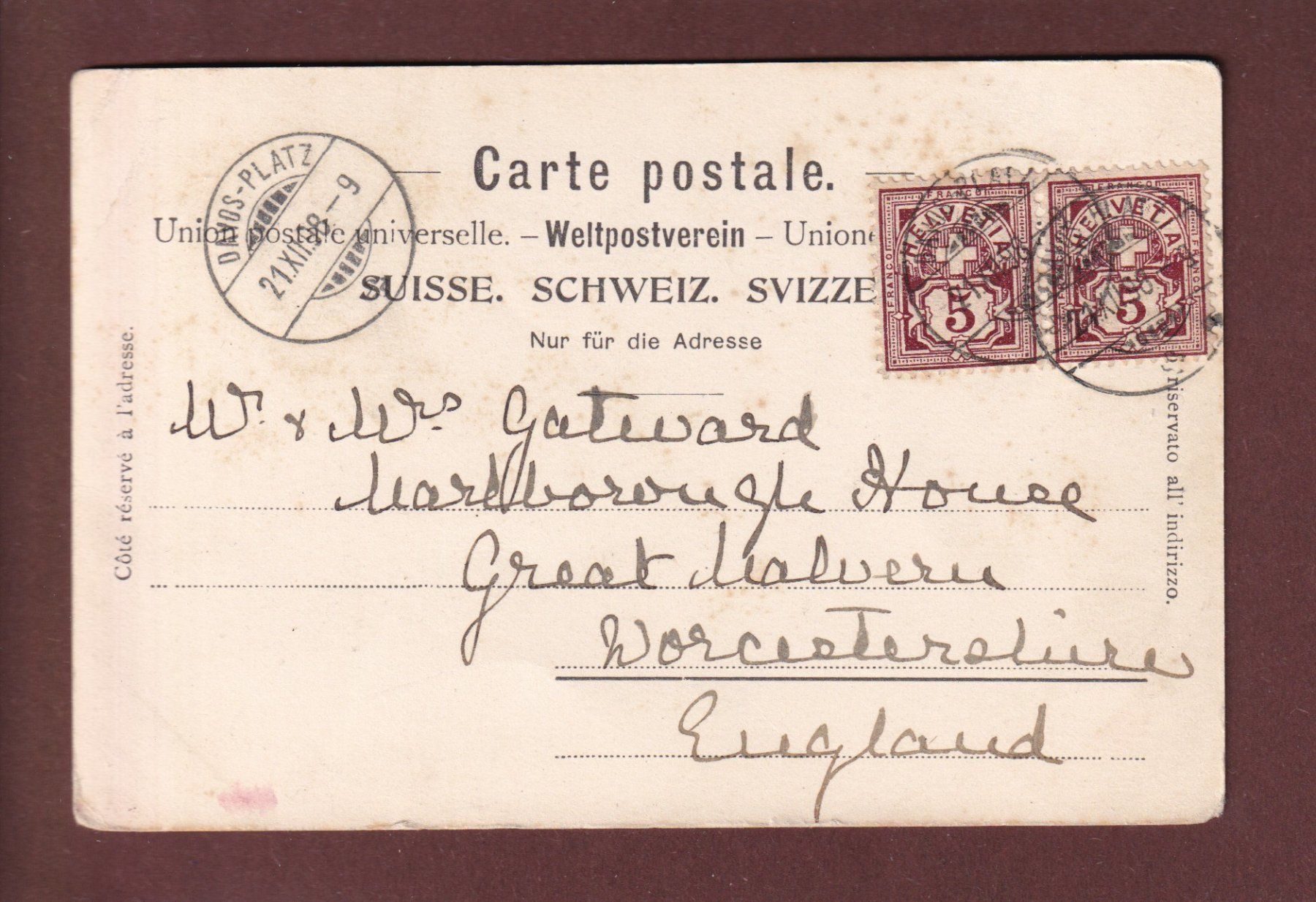 Cartoline postali: DAVOS-PLATZ - Grand Hotel Belvedere - 1898 // Eckbug // – Usato da Pully venduto da nicecards 1