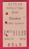KARTON BILLETT, ZÜRICH - GENÈVE, 2.KLASSE, EINFACH
