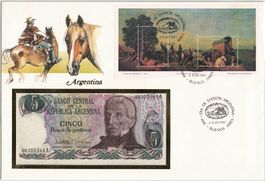 5 Pesos Argentinos Banknote Banknotenbrief Argentinien 1985