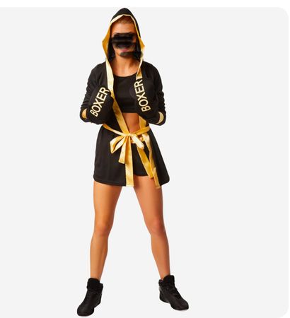 Frauenkostüm Boxerin schwarz/gold M