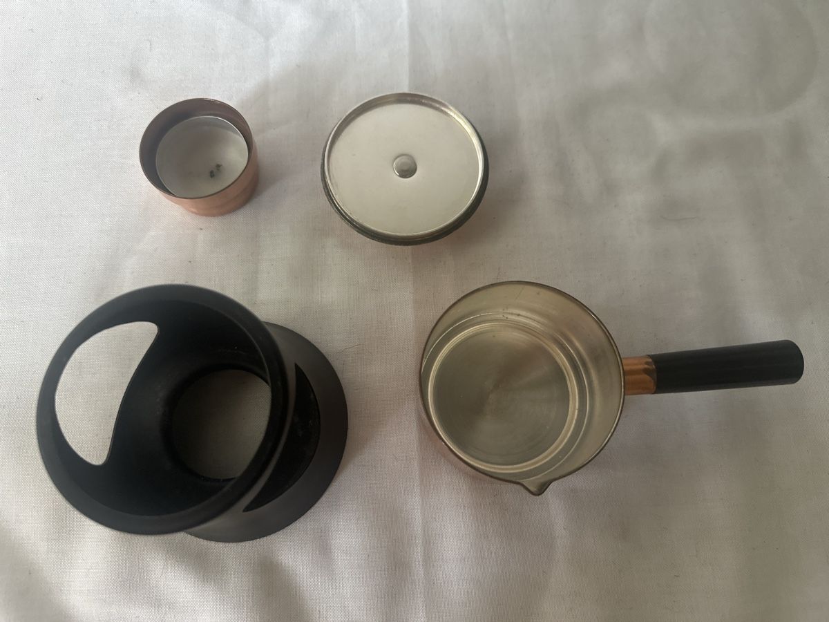 Sigg Pentole: Sigg Kupfer Saucen-Pfännchen  mit Rechaud  und Deckel – Usato da Zürich venduto da Chaeffeler 2