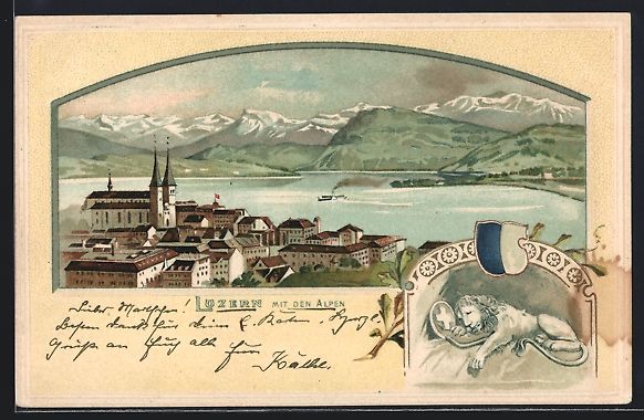 Cartoline postali: Litho Luzern, Panorama mit den Alpen, Pa – Usato da Berlin venduto da bartko-reher
