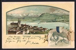 Litho Luzern, Panorama mit den Alpen, Pa