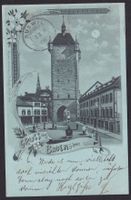 Baden Stadtturm Nacht-Lithografie