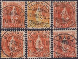 1907 Stehende Helvetia, Nr.86A Vollstempel-Lot mit 32 Werten