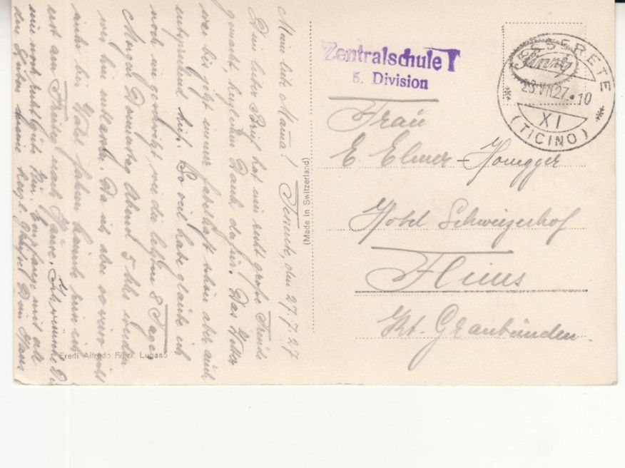 Cartoline postali: Tesserete 1927 mit ST Zentralschule 5. Division – Usato da Bürglen TG venduto da StampGraf 1
