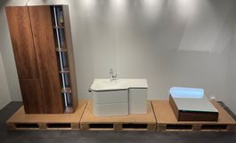 071 Burgbad Badmöbelkombination, weiss/Holzoptik Rost, 92cm