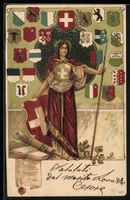Litho Schweiz, Helvetia und Wappen, 1906