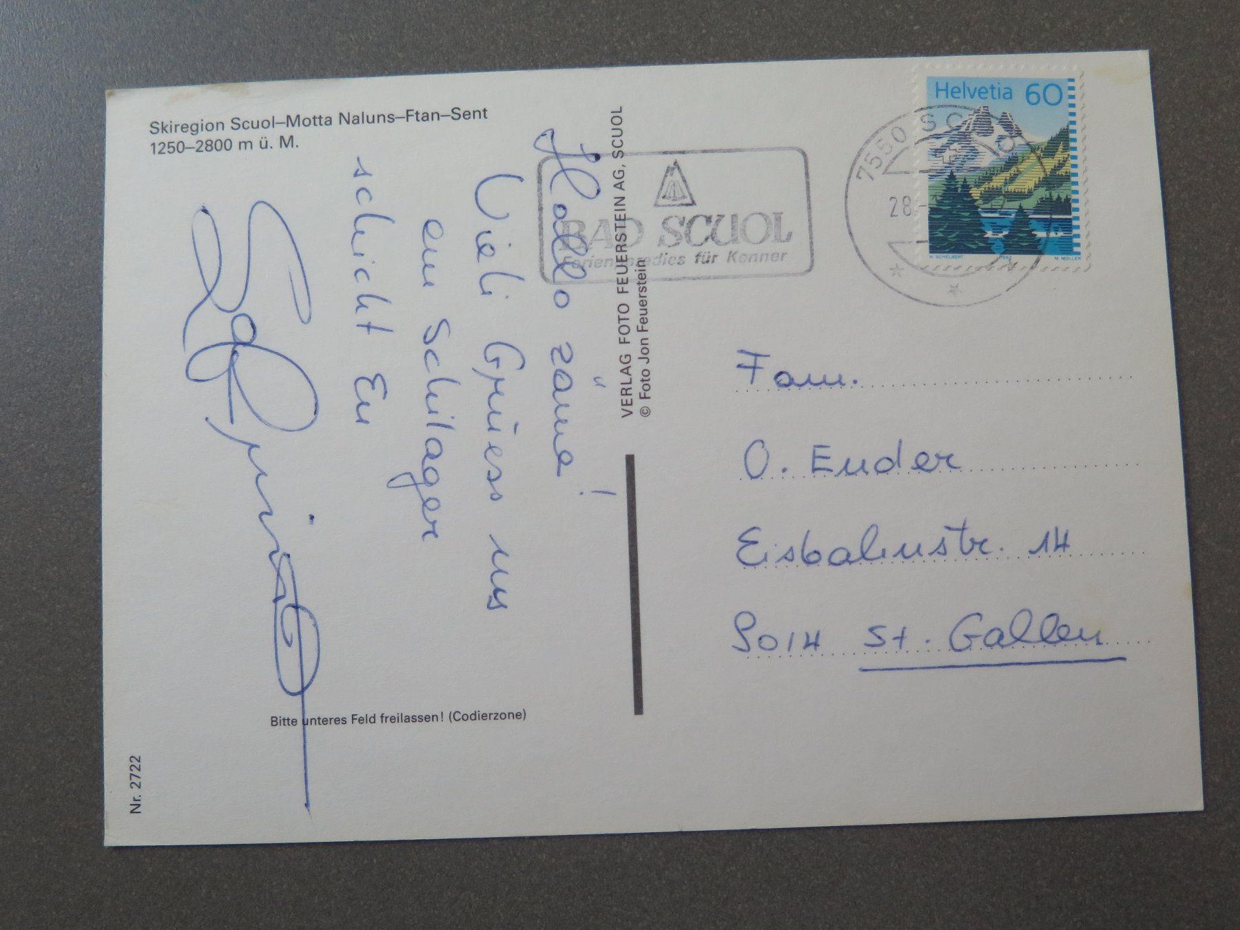 Cartoline postali: SCHULS-SCUOL - ALLEGRA ENGIADINA – Usato da Wittenbach venduto da lipasal 1