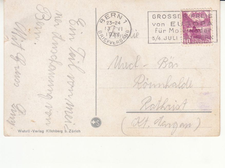 Cartoline postali: Bern Weltpostdenkmal 1937 – Usato da Bürglen TG venduto da StampGraf 1