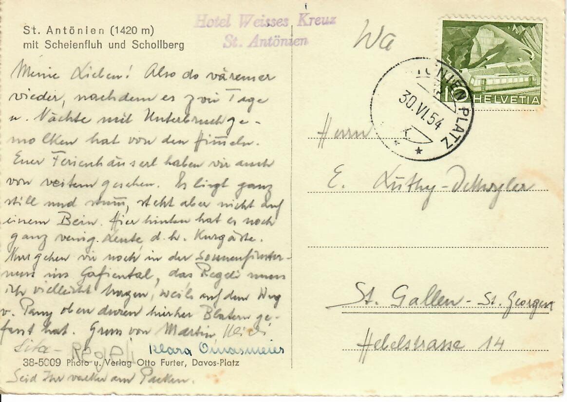 Cartoline postali: St. Antönien 1954 – Usato da Hochdorf venduto da Ziegel-16 1
