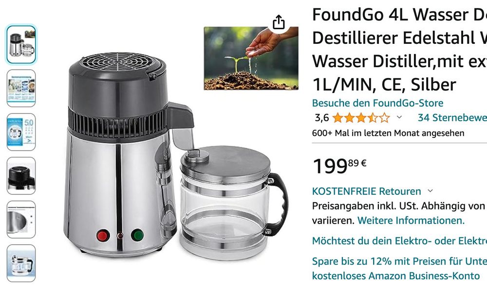 Neues Wasser Destilliergerät 4 Liter - Neupreis 199.89