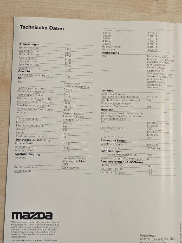 Mazda Documenti: Mazda RX-7 Prospekt 1984 – Usato da Reinach AG venduto da 911356 5