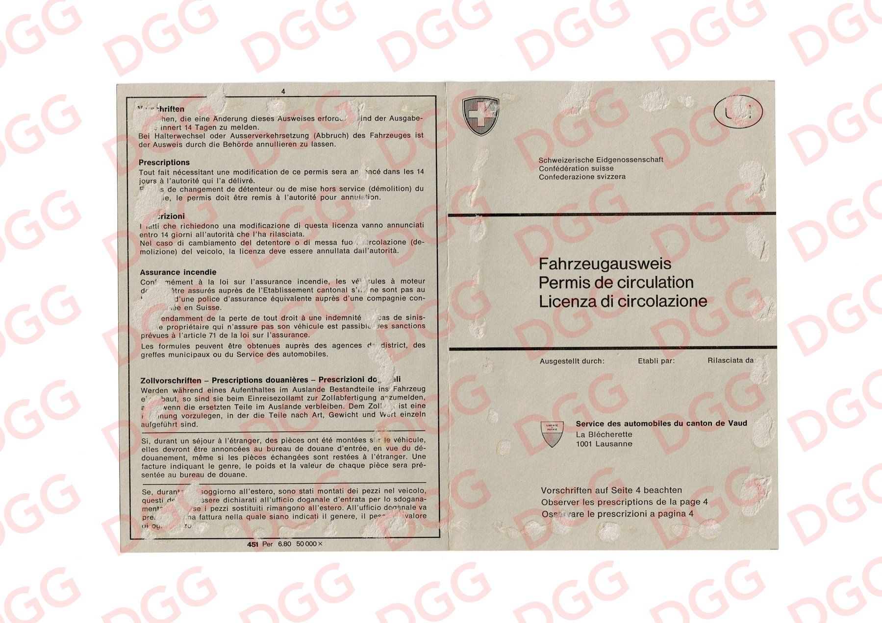 Dokumente: Permis de circulation de Charlie Chaplin VD 42299 Bentley – Gebraucht aus Bussigny von DGG.TO 1