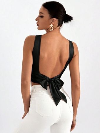 top soirée style satiné noir M marque ZARA dos nus femme