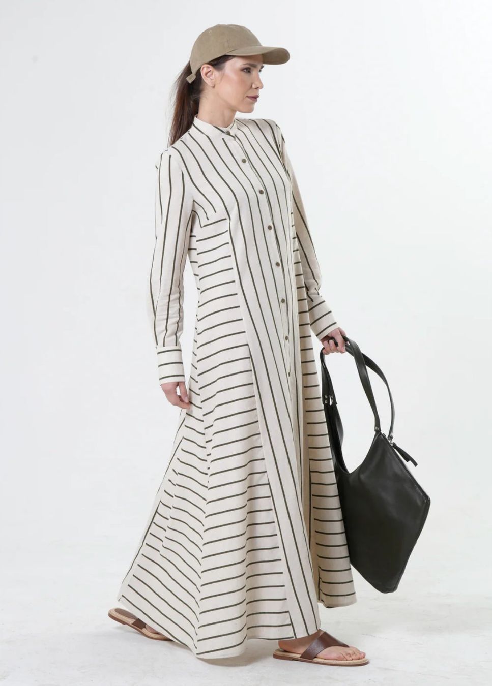 Vestiti: Maxi -Leinenkleid mit khakifarbenen-Streifen - Designermode – Nuovo e nell'imballaggio originale da Zürich venduto da Naebeli 7