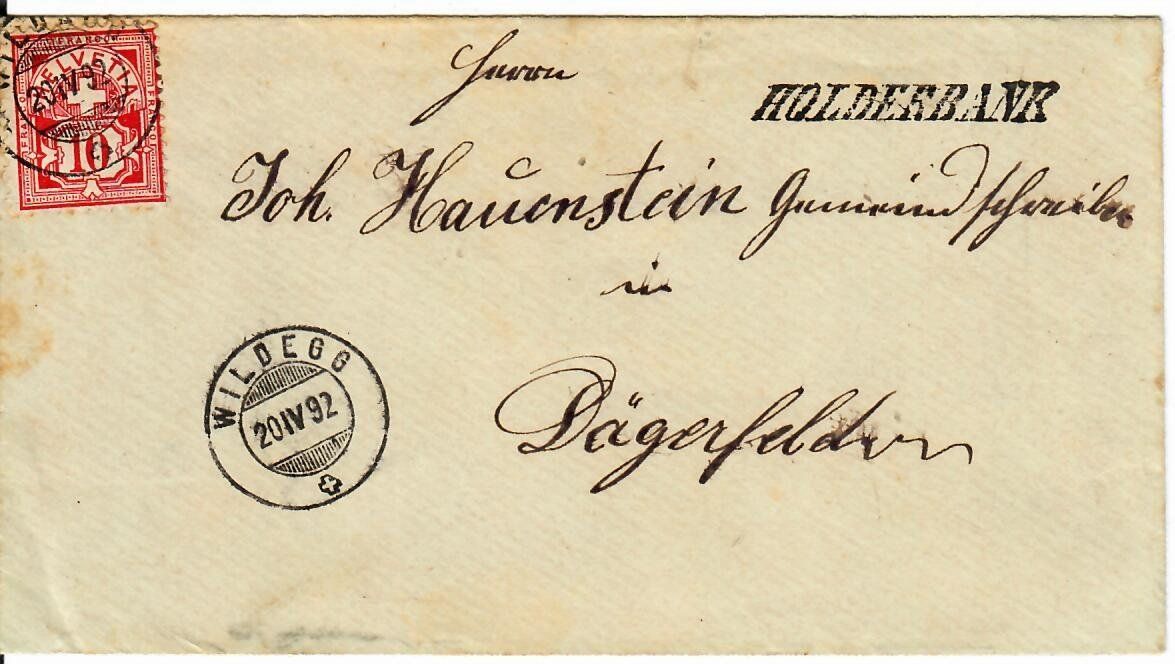Tutti i francobolli: Brief 1892 Wildegg - Dägerfelden - Stabstempel Holderbank – Usato da Hochdorf venduto da Ziegel-16