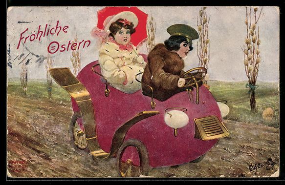 Cartoline postali: Künstler-AK Osterautomobil, 1908 – Usato da Berlin venduto da bartko-reher