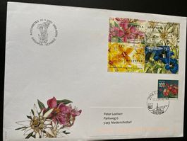 100 Jh Florist ZN 1779 auf FDC 2001 BL31 Schweiz-Singapour