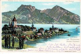 SPIEZ BE sehr schöne Steinmann-Litho gel. 1912!