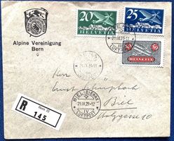 1929 R- Flugpost F4 -5 -9 Vereinigung ALPINE Bern / Biel