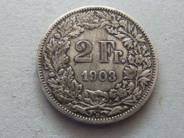 Alte Ungereinigte Silber 2 Fr. 1903  rar 0,30 Mio.
