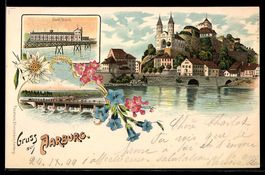 Lithographie Aarburg, Ortsansicht mit Elektrizitätswerk und 