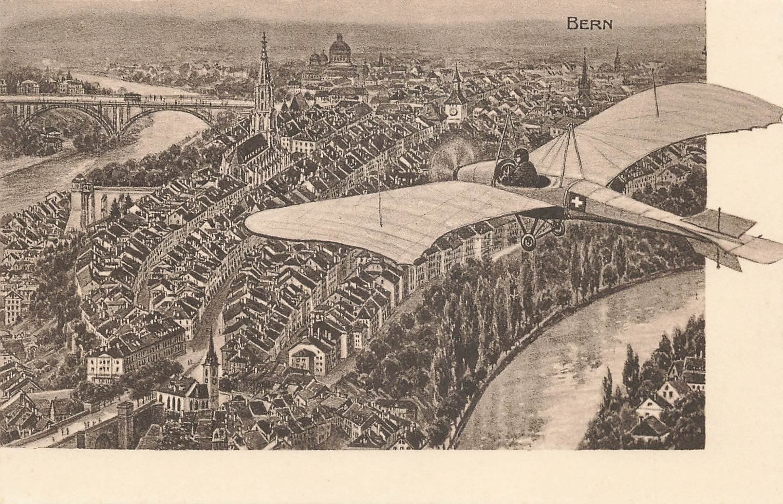 Cartoline postali: Bern Flugzeug mit Schweizerkreuz G. Metz – Usato da Schwyz venduto da Seffi56