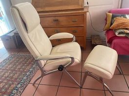 Stressless YOU James + repose-pieds  cuir ivoire