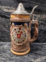 Schweizer Bierkrug mit Zinndeckel und Kantonswappen, Japan!