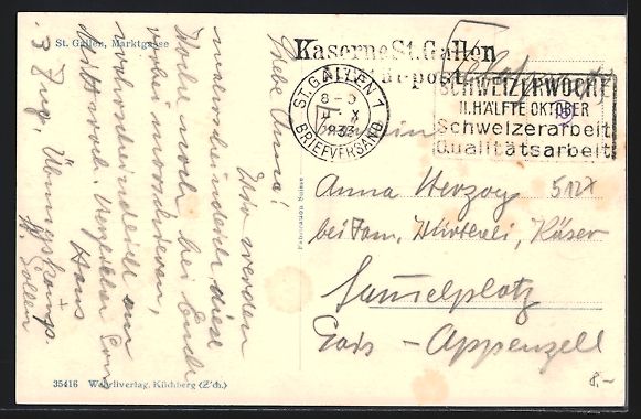 Cartoline postali: St. Gallen, Marktgasse mit Denkmal und G – Usato da Berlin venduto da bartko-reher 1