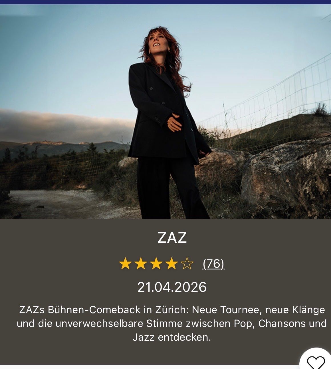 Biglietti: Ticket ZAZ Konzert Di 21.4 / The Hall – Usato da Grafenried venduto da Estaloca