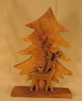 Weihnachtsdekoration Tanne mit Hirsch, Goldglitter, Neuware